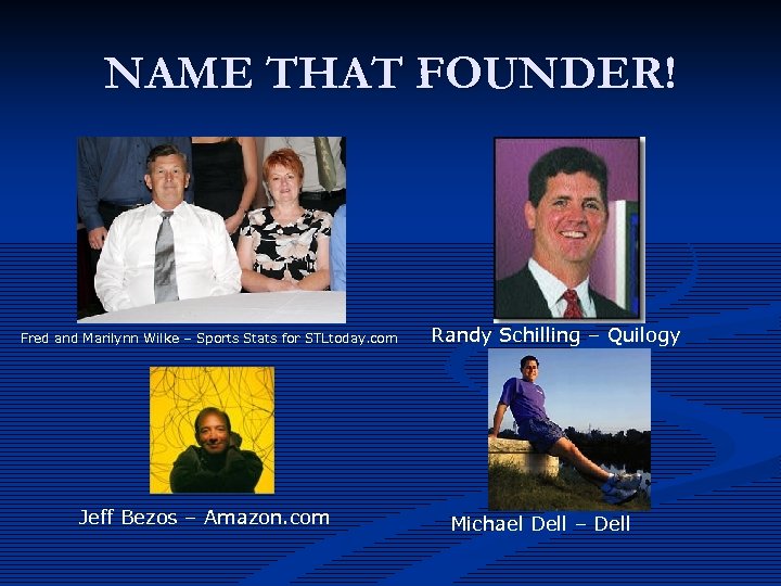 NAME THAT FOUNDER! Fred and Marilynn Wilke – Sports Stats for STLtoday. com Jeff