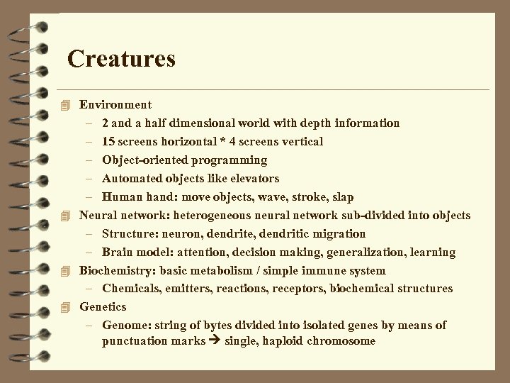 Creatures 4 Environment – 2 and a half dimensional world with depth information –