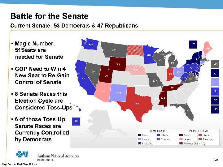 Battle for the Senate Current Senate: 53 Democrats & 47 Republicans § Magic Number: