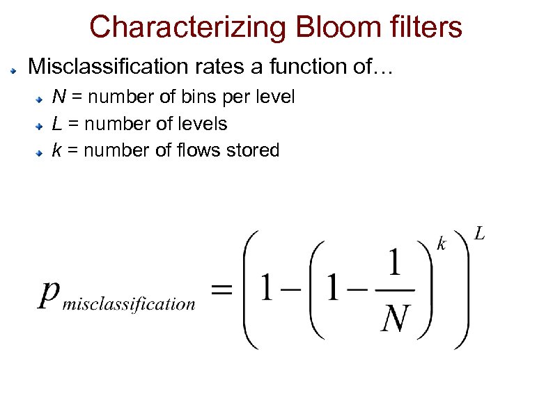 Characterizing Bloom filters Misclassification rates a function of… N = number of bins per