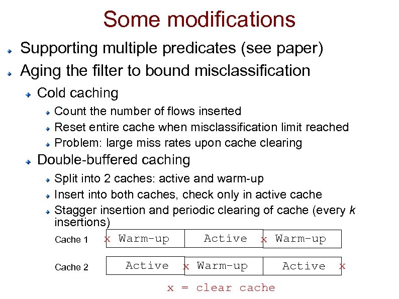 Some modifications Supporting multiple predicates (see paper) Aging the filter to bound misclassification Cold