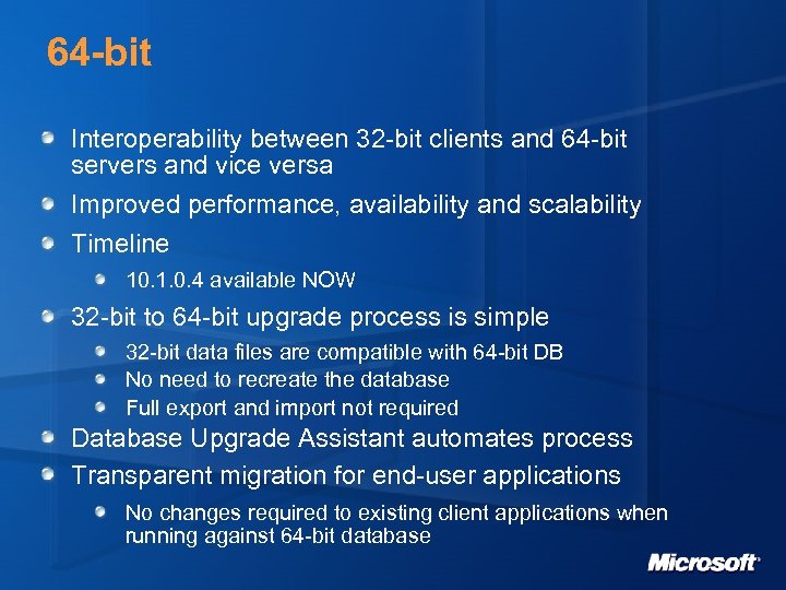 64 -bit Interoperability between 32 -bit clients and 64 -bit servers and vice versa