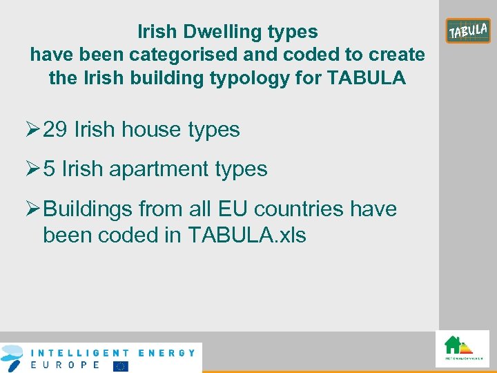 Irish Dwelling types have been categorised and coded to create the Irish building typology