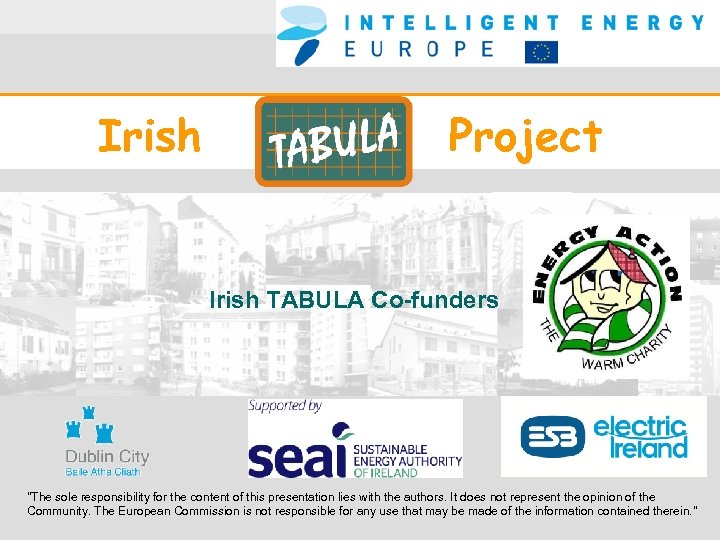 Irish Project Irish TABULA Co-funders "The sole responsibility for the content of this presentation