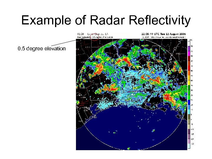 Example of Radar Reflectivity 0. 5 degree elevation 