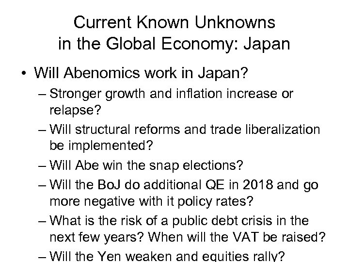 Current Known Unknowns in the Global Economy: Japan • Will Abenomics work in Japan?