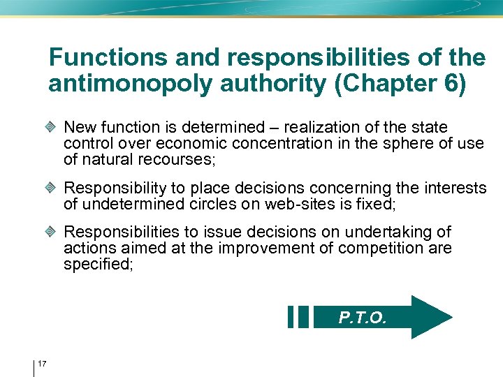 Functions and responsibilities of the antimonopoly authority (Chapter 6) New function is determined –