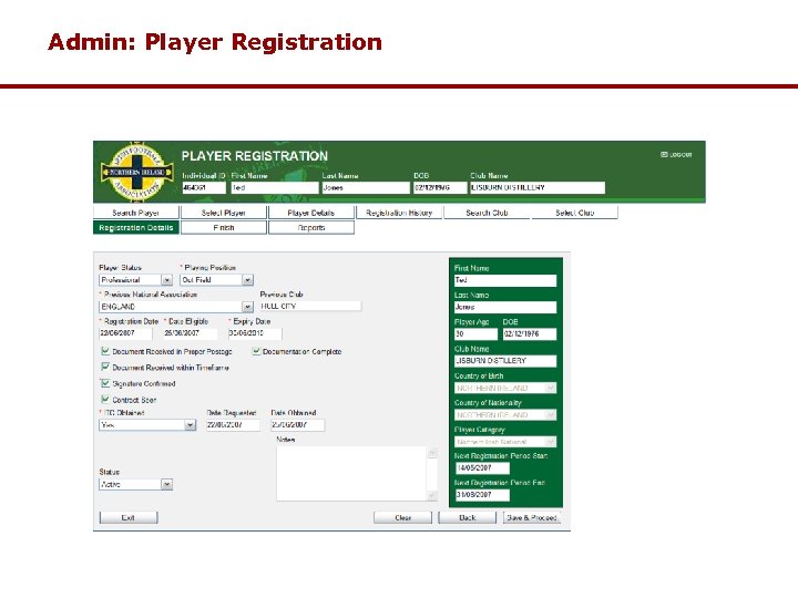 Admin: Player Registration 