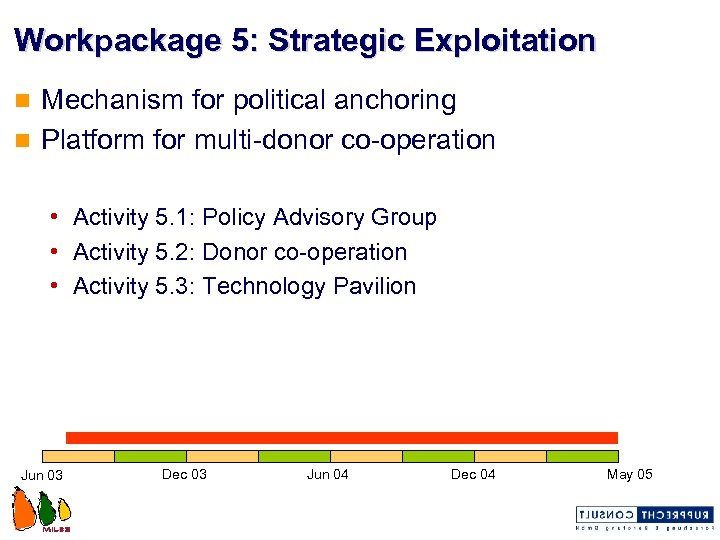 Workpackage 5: Strategic Exploitation Mechanism for political anchoring n Platform for multi-donor co-operation n