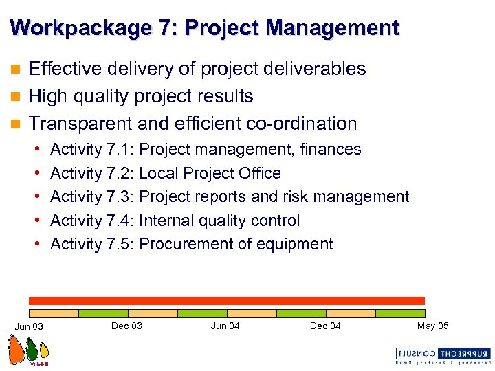 Workpackage 7: Project Management Effective delivery of project deliverables n High quality project results