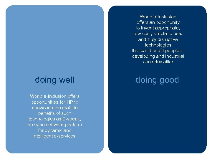 World e-Inclusion offers an opportunity to invent appropriate, low cost, simple to use, and