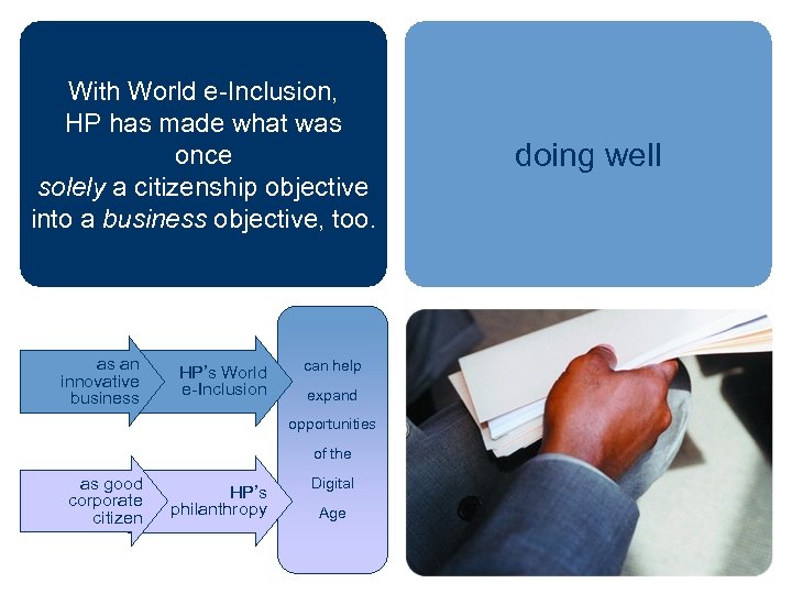 With World e-Inclusion, HP has made what was once solely a citizenship objective into