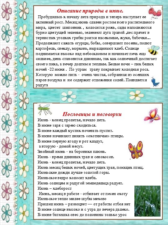 Описание природы в июне. Пробудилась к началу лета природа и теперь наступает ее активный