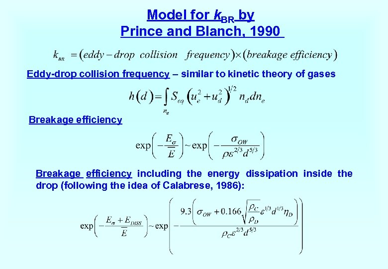 Model for k. BR by Prince and Blanch, 1990 Eddy-drop collision frequency – similar