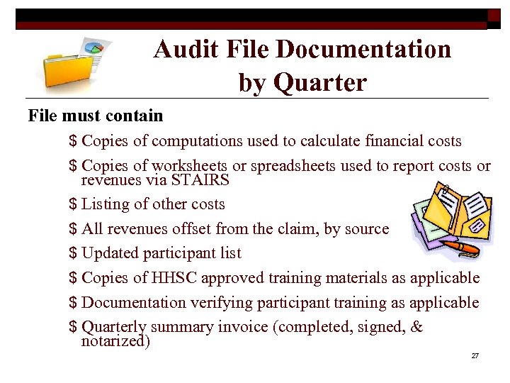 Audit File Documentation by Quarter File must contain $ Copies of computations used to