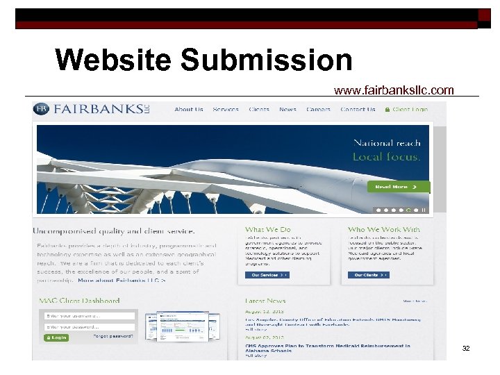 Website Submission www. fairbanksllc. com 32 