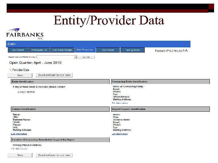 Entity/Provider Data 36 