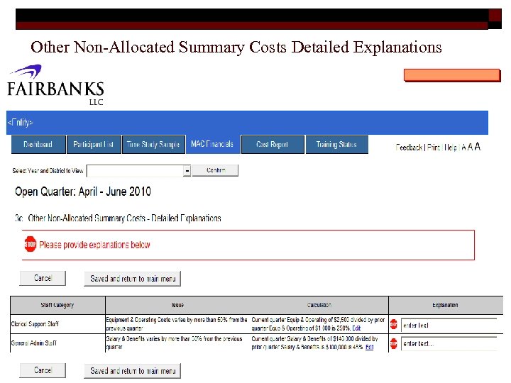 Other Non-Allocated Summary Costs Detailed Explanations 46 