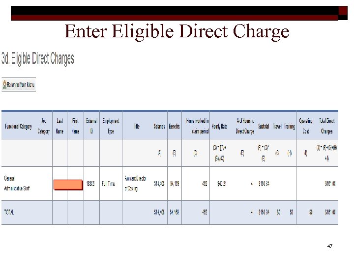 Enter Eligible Direct Charge 47 