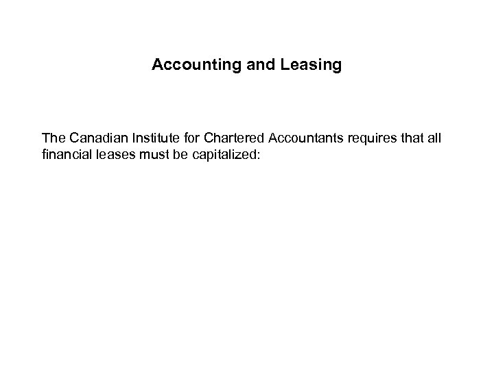 Accounting and Leasing The Canadian Institute for Chartered Accountants requires that all financial leases