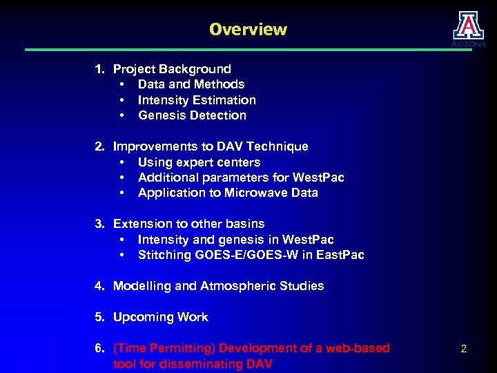 Overview 1. Project Background • Data and Methods • Intensity Estimation • Genesis Detection