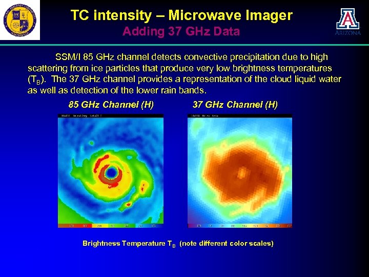 TC intensity – Microwave Imager Adding 37 GHz Data SSM/I 85 GHz channel detects