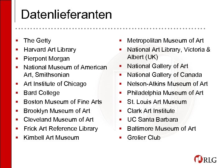 Datenlieferanten • • • • • • • • • • • • •