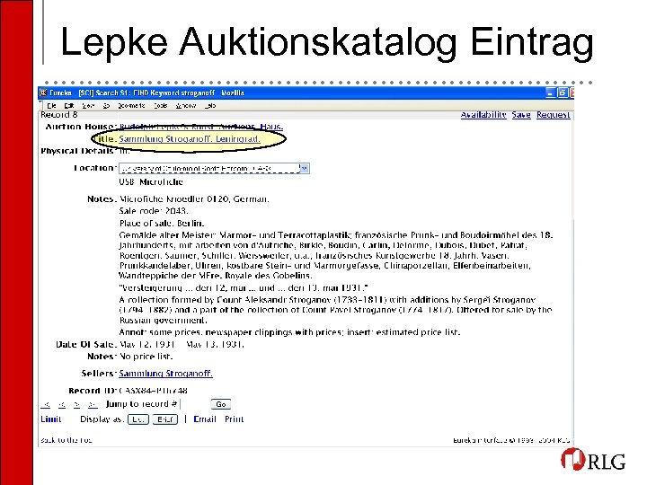 Lepke Auktionskatalog Eintrag • • • • • • • • • • •