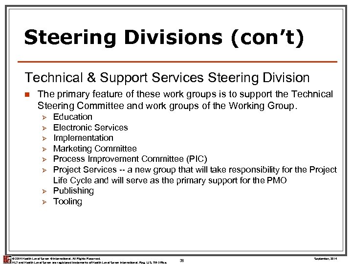 Steering Divisions (con’t) Technical & Support Services Steering Division n The primary feature of