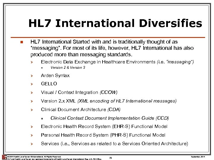 HL 7 International Diversifies n HL 7 International Started with and is traditionally thought