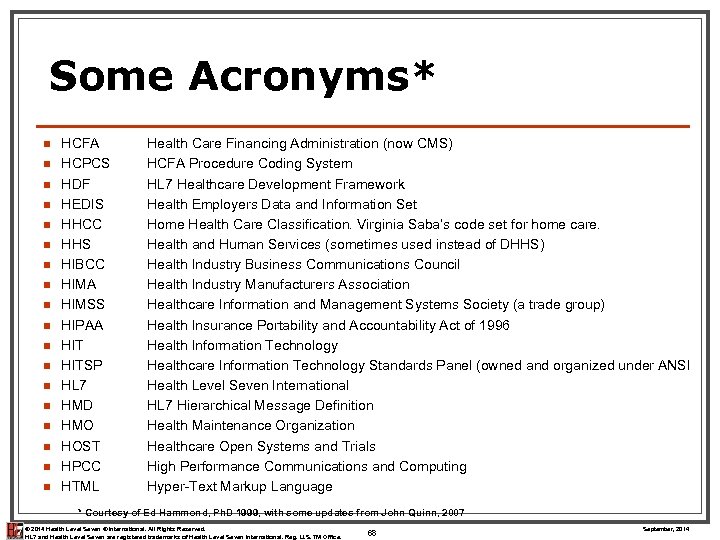 Some Acronyms* n n n n n HCFA HCPCS HDF HEDIS HHCC HHS HIBCC