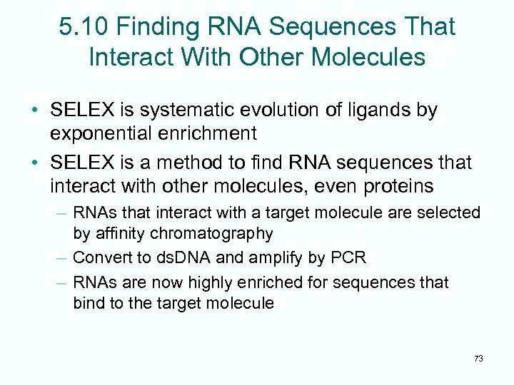 5. 10 Finding RNA Sequences That Interact With Other Molecules • SELEX is systematic