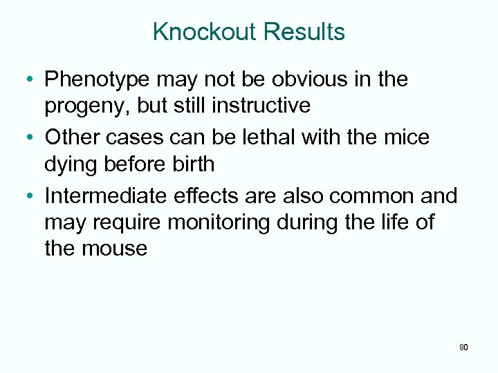 Knockout Results • Phenotype may not be obvious in the progeny, but still instructive