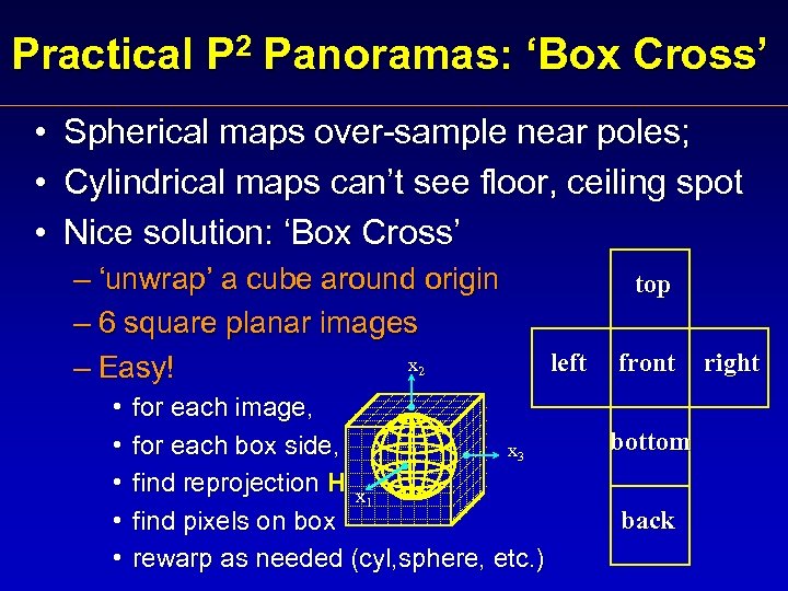 Practical P 2 Panoramas: ‘Box Cross’ • • • Spherical maps over-sample near poles;