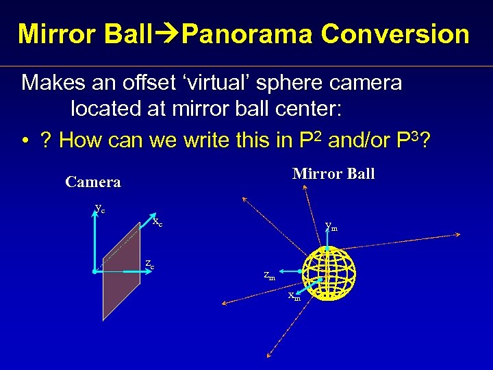 Mirror Ball Panorama Conversion Makes an offset ‘virtual’ sphere camera located at mirror ball