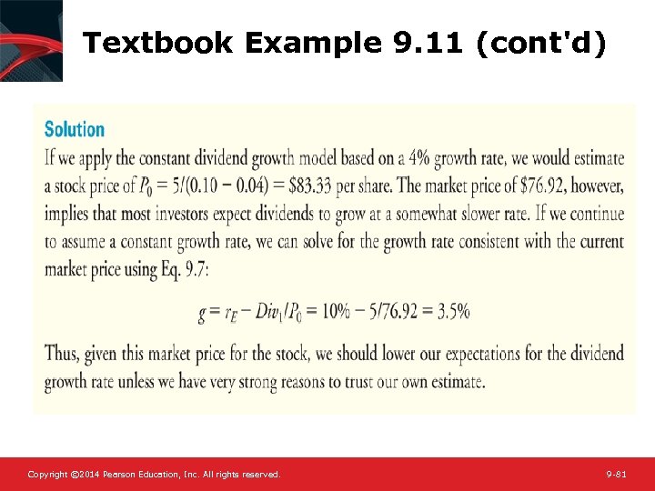 Textbook Example 9. 11 (cont'd) Copyright © 2014 Pearson Education, Inc. All rights reserved.