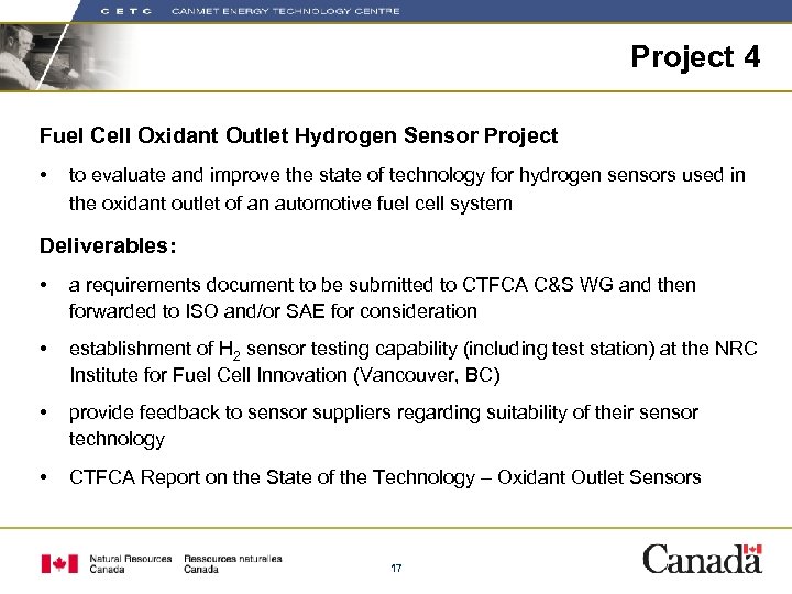 Project 4 Fuel Cell Oxidant Outlet Hydrogen Sensor Project • to evaluate and improve