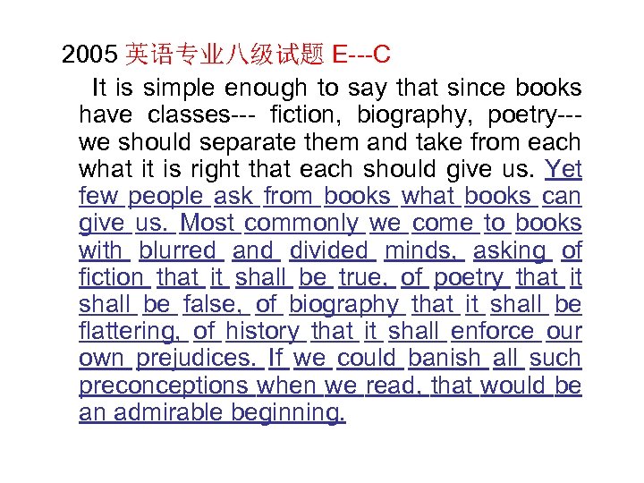  2005 英语专业八级试题 E---C It is simple enough to say that since books have