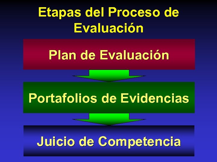 Etapas del Proceso de Evaluación Plan de Evaluación Portafolios de Evidencias Juicio de Competencia