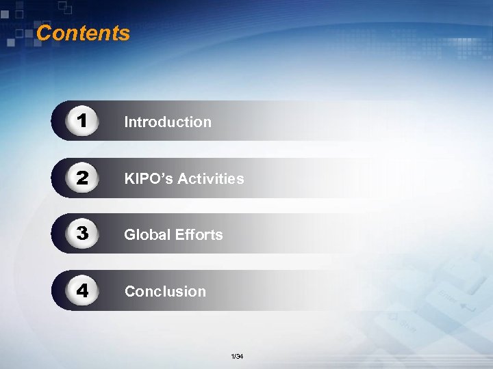 Contents 1 Introduction 2 KIPO’s Activities 3 Global Efforts 4 Conclusion 1/34 