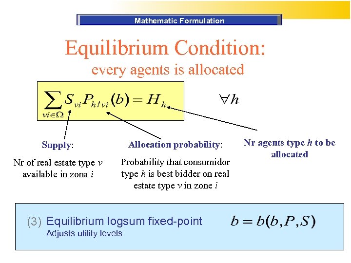 Mathematic Formulation Equilibrium Condition: every agents is allocated Supply: Allocation probability: Nr of real