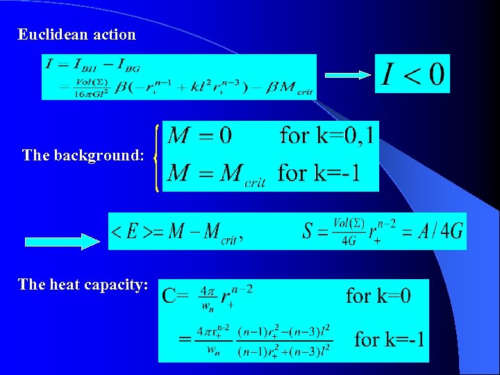 Euclidean action The background: The heat capacity: 
