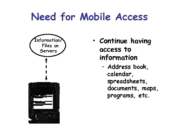 Need for Mobile Access Information/ Files on Servers • Continue having access to information