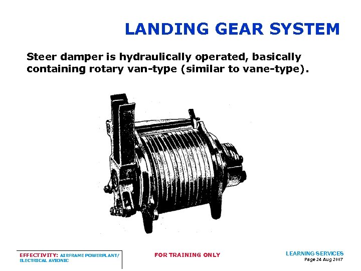 LANDING GEAR SYSTEM Steer damper is hydraulically operated, basically containing rotary van-type (similar to