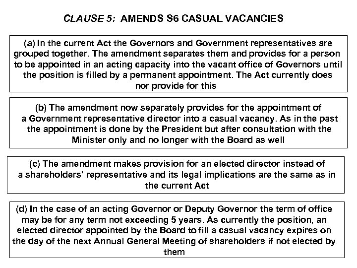 CLAUSE 5: AMENDS S 6 CASUAL VACANCIES (a) In the current Act the Governors