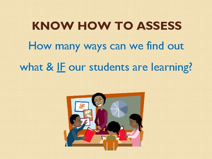 KNOW HOW TO ASSESS How many ways can we find out what & IF