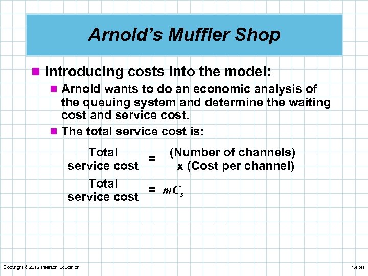 Arnold’s Muffler Shop n Introducing costs into the model: n Arnold wants to do