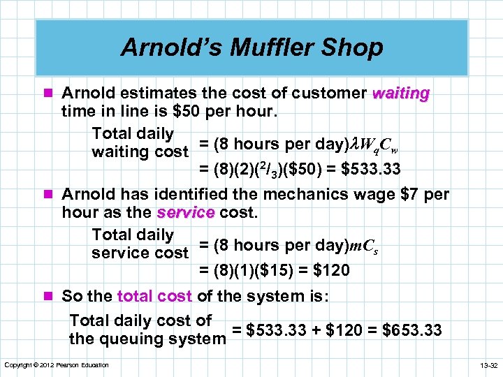 Arnold’s Muffler Shop n Arnold estimates the cost of customer waiting time in line