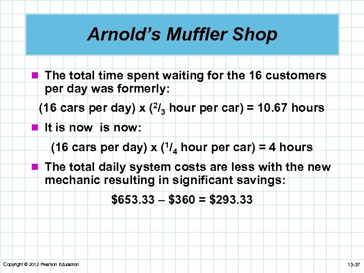 Arnold’s Muffler Shop n The total time spent waiting for the 16 customers per