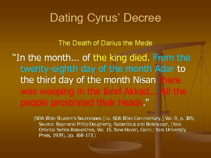 Dating Cyrus’ Decree The Death of Darius the Mede “In the month. . .
